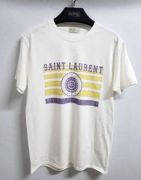 

saint laurent роскошные женские футболки характер небольшой логотип печатных с коротким рукавом дизайнерские топы бренд мужские рубашки летн, White