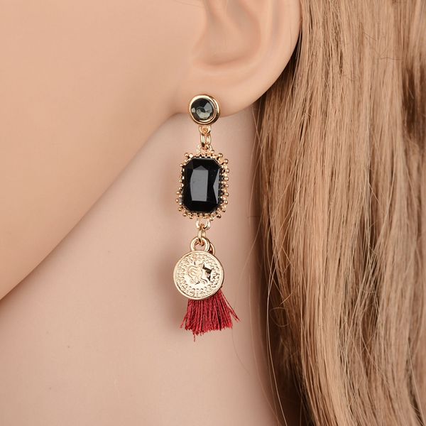 

new personality temperament asymmetrical earrings tassel pearl rhinestone earrings for women female jewely e1700, Golden