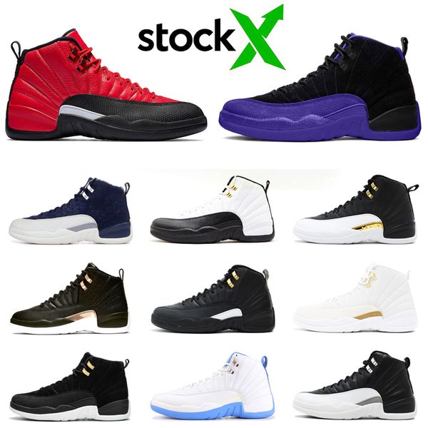 

stock x jumpman 12 men basketball shoes 12s dark concord grey reverse flu game fiba ov white mens trainer sports sneakers 7-13