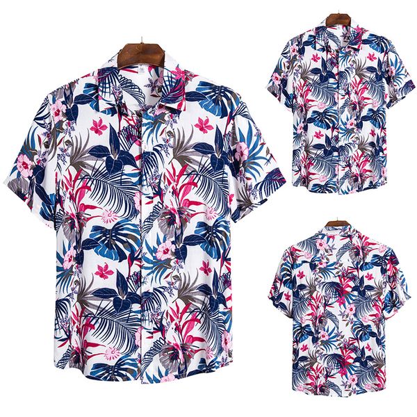 

2020 quality harajuku beach shirt men short sleeve hawaiian shirt casual summer floral print men blouse loose surfing, White;black