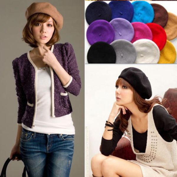 

new fashion women girls cotton wool berets cap hats winter warm wool french beret hat autumn hat caps beret outwear, Blue;gray