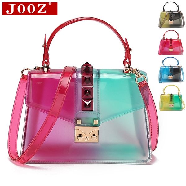 

clear transparent saddle bag women fashion rivet jelly bags purse panelled color women handbags sac a main femme shoulder bag