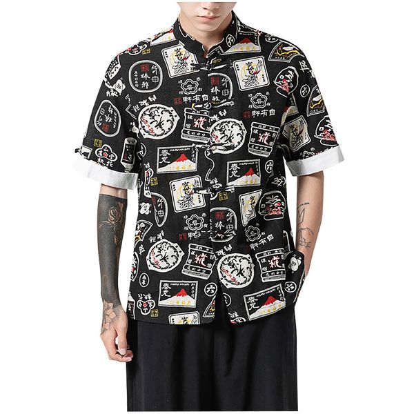 

linen cotton mens hawaiian shirt male casual funny printed beach shirts short sleeve summer 2019 loose fit men clothing #630, White;black