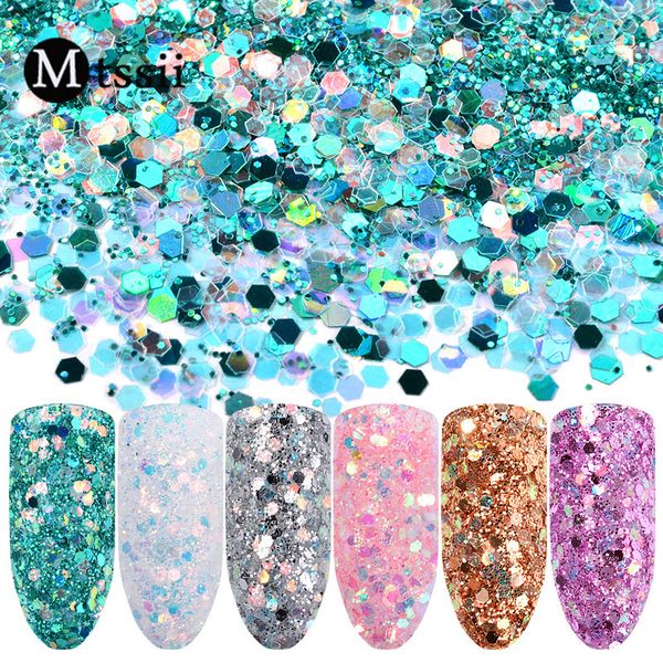 

mtssii 6pcs nail glitter sequin mixed color shiny hexagon nail pailettes flakes art decorations diy manicure accessories, Silver;gold
