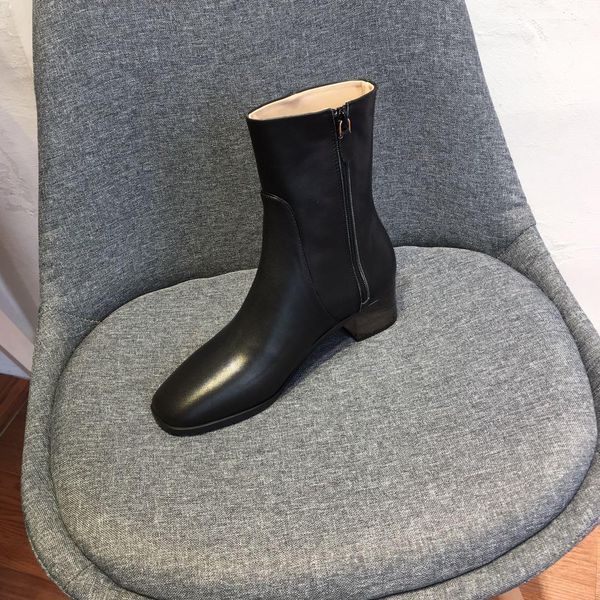 

women sw designer sheepskin cowskin crystal med heel round toe zip ankle boots mid calf zip short boots heel 4.5cm size 34-40, Black