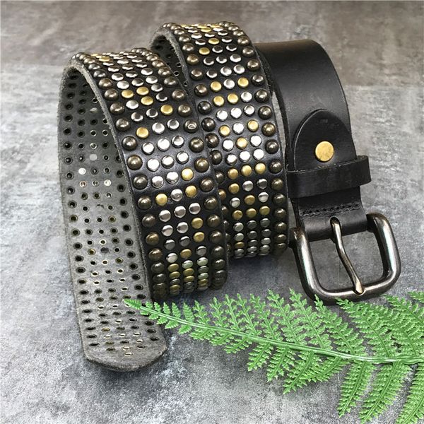 

metal stud rivet jeans men belt leather belt men punk belts for women ceinture homme male strap cowgirl woman mbt0523, Black;brown