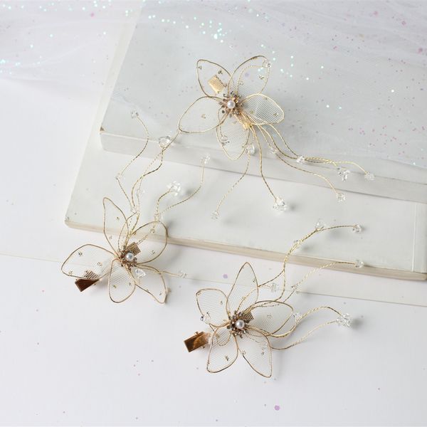 

3piece sets korean handmade leaf flowers super immortal sweet bride hair accessories sweet bride headdress hair jewelry, Golden;white