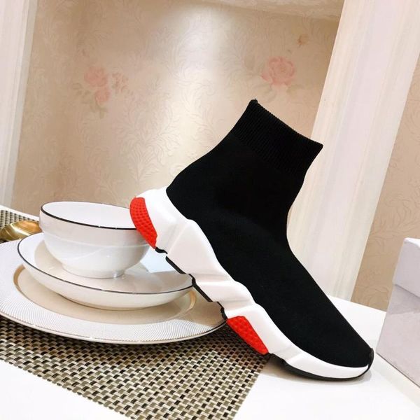 

socks shoes speed sneakers tri-color sole shoes elastic knit sneakers textured sole high quality, Black