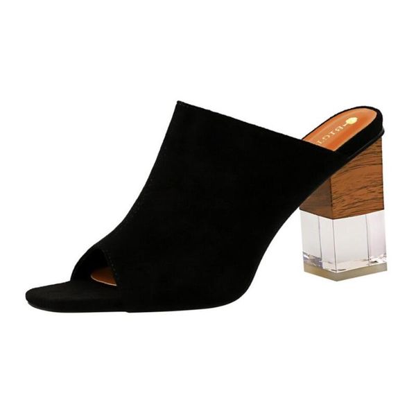 

slippers koovan women's high heel sandals 2021 slipper flock sliders fashion women heels square summer office shoes, Black