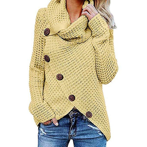 

ladies sweaters womens pullover winter solid sweatshirt fashion plus size knitwear buttons, Black