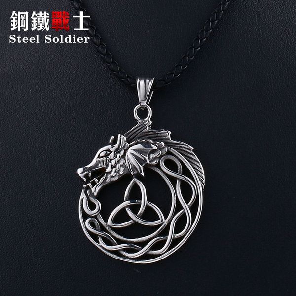 

steel soldier norse dragon head vikings pendant necklace 316l stainless steel original animal personality jewelry, Silver
