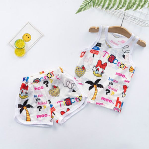 

kids designer clothing suits boys girls fashion two-piece summer set cartoon print vest + shorts cute casual vest set children suit 2020 new, White