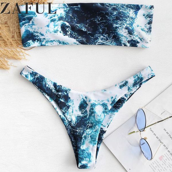 

zaful abstract bandeau bikini set women padded swimsuit beach bathing suit brazilian swimwear biquinis maillot de bain