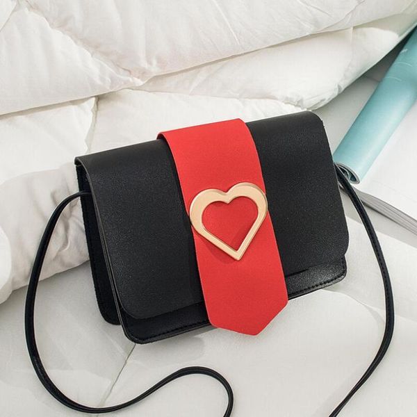 

2020 new classic contrast color women pu leather shoulder messenger bags heart pattern design lady handbags purses crossbody bag