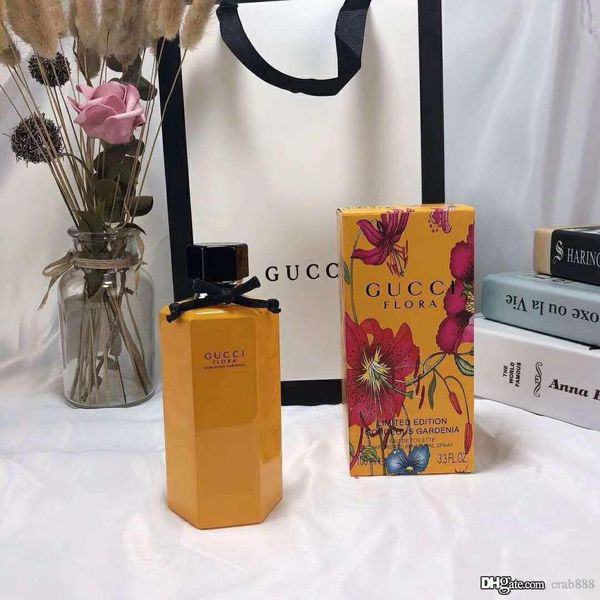 

high-end women perfume flora limited edition gorgeous gardenia 100ml 3.3floz edt yellow bottle special design long lasting time smell
