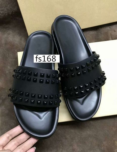 

donna studded willow nail slippers designer red bottoms shoes men rivet junior spikes flat slipperswith boxs, Black