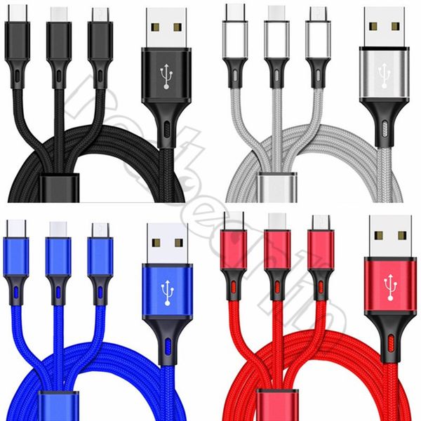 

Durable u b cable 3 in 1 aluminum alloy nylon type c micro u b charging cable 1 2m 4ft wire for am ung 8 9 10 htc lg android phone