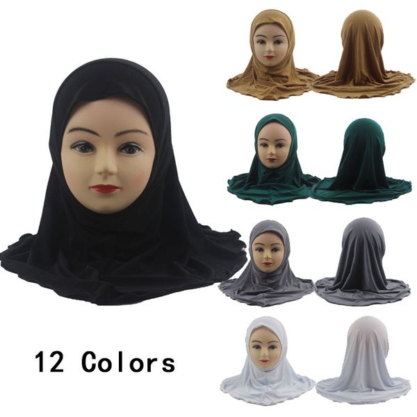 

2020 new girls kids muslim hijab islamic arab scarf shawls no decoration soft and stretch for 7 to 12 years old girls, Slivery;white