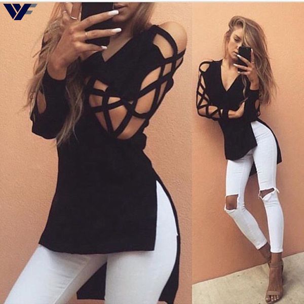 

глубокий v футболка с вырезом и рукавом sexy harajuku женские футболки короткие передние длинные задние топы тройники сплит cool футболка дл, White