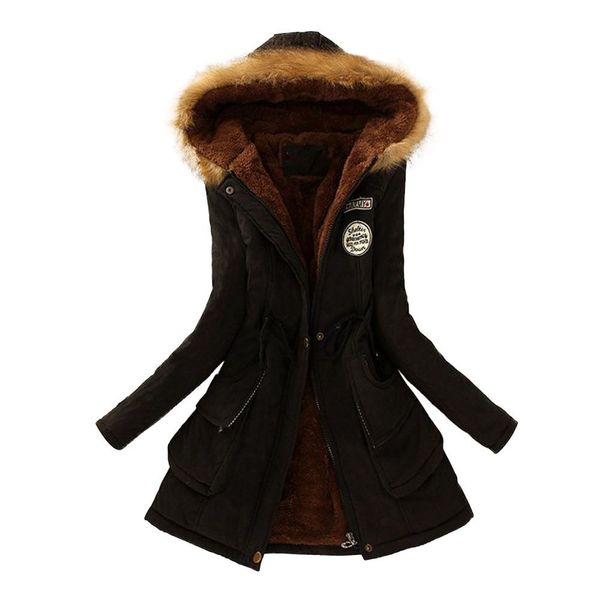 

winter england style fur collar hooded jacket slim winter parka outwear coatswomens warm long sleeve cotton coat oct16, Tan;black