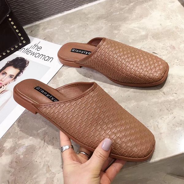 

vintage weave women slippers flats shoes woman slip on casual fashion beach shoes summer fashion slides flip flops black/brown