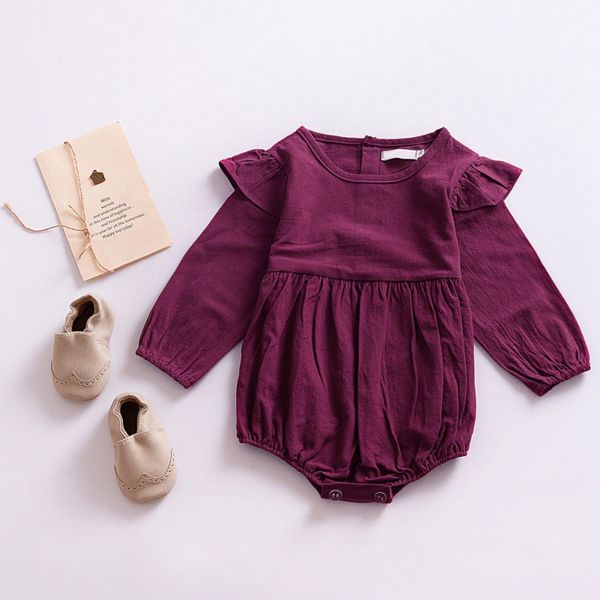 

2017 solid cotton baby autumn rompers vintage baby girl romper long sleeve clothes 3m - 3years, Blue