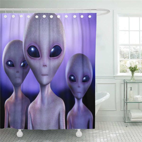 Acheter Rideau De Douche Vert Alien E Grey Tissu En Polyester Imperméable Extraterrestre Monstre Ufo Gris Espace 72 X 72 Pouces Set Avec Crochets De