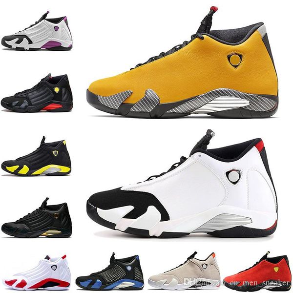 

2019 reverse gold black toe 14 14s black blue white black red men basketball shoes red suede thunder men sport designer sneaker, White;red