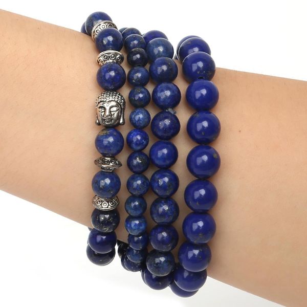

6mm/8mm/10mm natural stone bracelet bangle lapis lazuli beads with elastic rope charm bracelet for men women fashion jewelry, Black