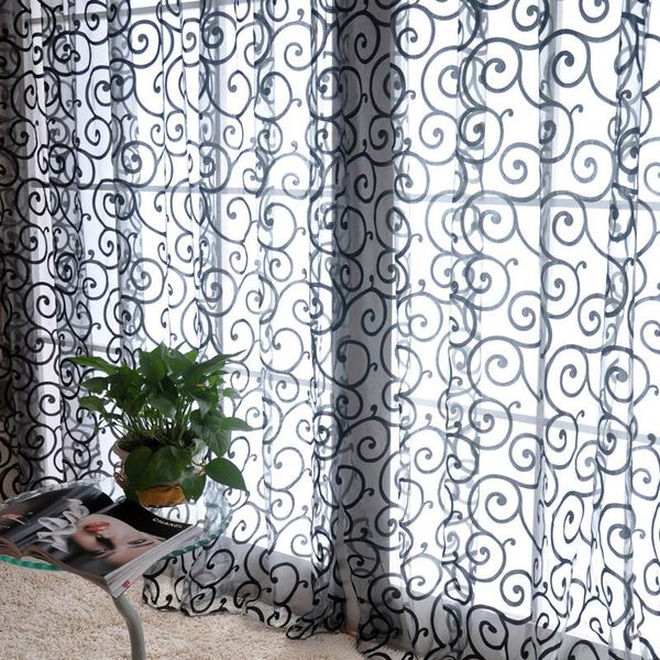

2019 window curtains 1m*2m sheer voile tulle for bedroom living room balcony kitchen printed tulip pattern sun-shading curtain