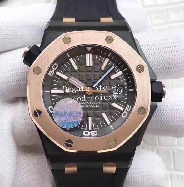 

men's titanium watches mens automatic cal.3120 watch men date 15709 anniversary rubber royal transparent back 5709tr offshore wristwatc, Slivery;brown