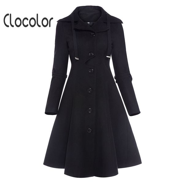 

clocolor asymmetric black coat stand collar long sleeve women overcoat elegant single-breasted slim fall winter women coat