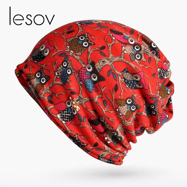 

lesov women multi-function printed owl beanie hat thin/plush winter hats for women hip hop slouchy bonnet cap warm collar scarf, Blue;gray