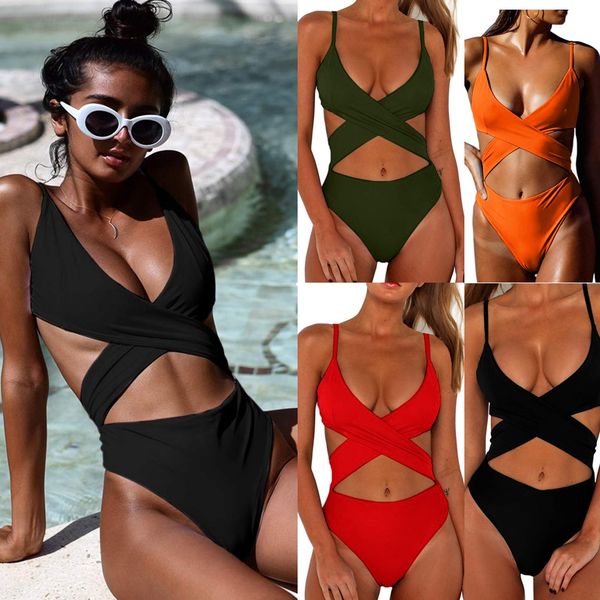 

solid color one-piece bandage 2020 solid color bikini one-piece swimsuit bikini bandage swimsuit 2020, White;black