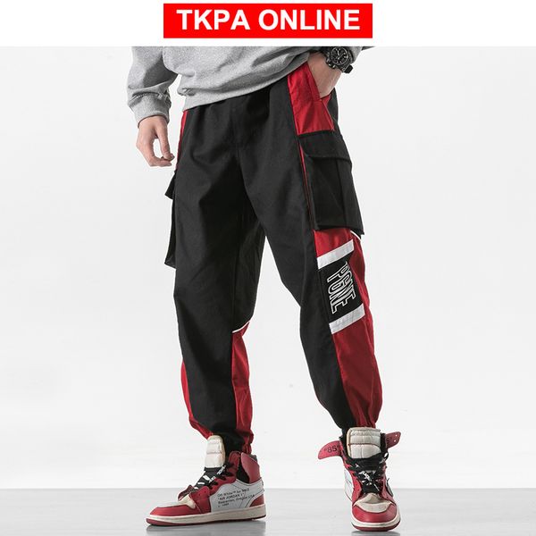 

streetwear cargo pants men 2020 overalls mens hip hop patchwork joggers pants baggy harem plus size sweatpants, Black