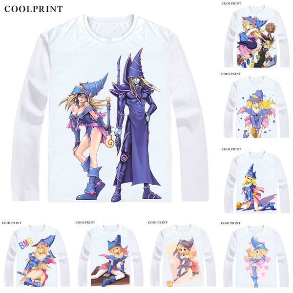 

dark magician girl black t shirt duel monsters yu-gi-oh king of games men t-shirt casual vintage tshirt printed long sleeve shirts, White;black