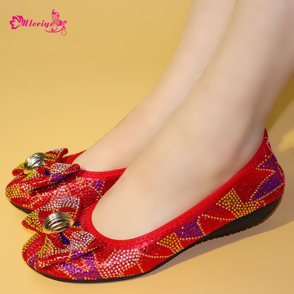 

wedding luxury shoes popular in nigerian flat boat shoes with shiny crystal applique large size 44&45 women comfortable, Black