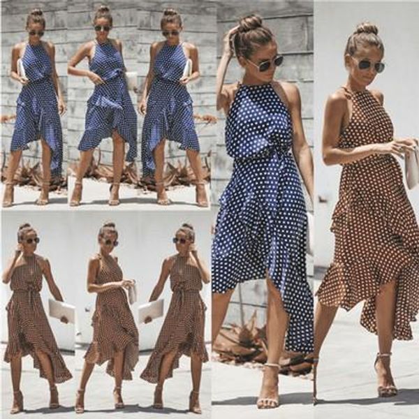 

plus size 3xl women summer irregular ruffle polka dots waist dresses girls party evening wear elegant lady clothing, Black;gray