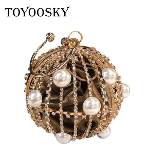 

hollow out spherical cage evening bag women 2020 new fashion pearl diamond personality circular clutch bag ladies dinner party
