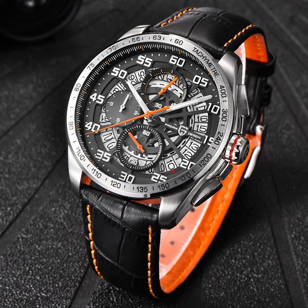 

pagani design outdoor luxury fashion sport quartz watch chronograph stainless steel waterproof clock relogio masculino, Slivery;brown