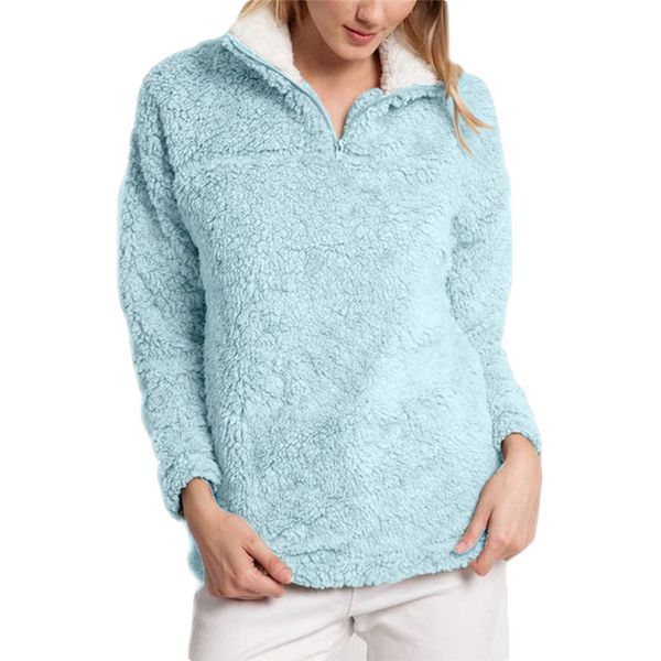 

2019 sherpa winter sweater teddy fleece fluffy pullover 1/4 zipper turtleneck warm women fashion winter fleece sweaters, White;black