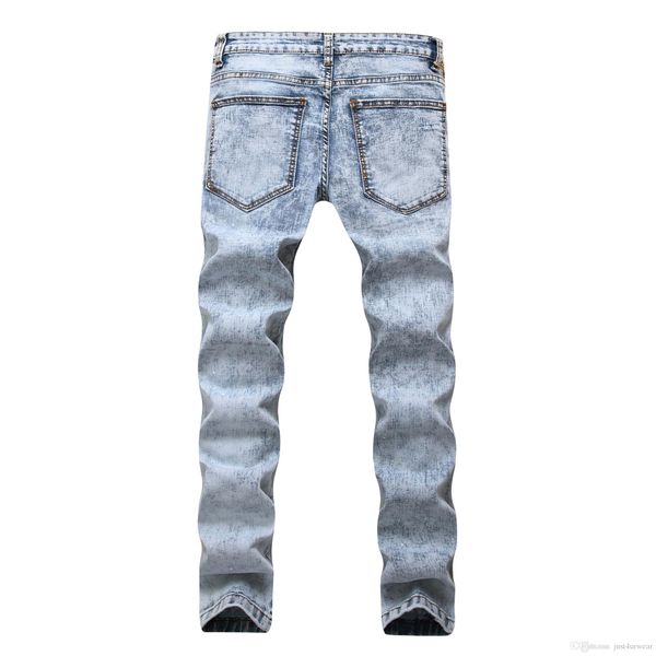 

men trousers casual denim with zipper ripped jeans fashion men's blue jeans pants