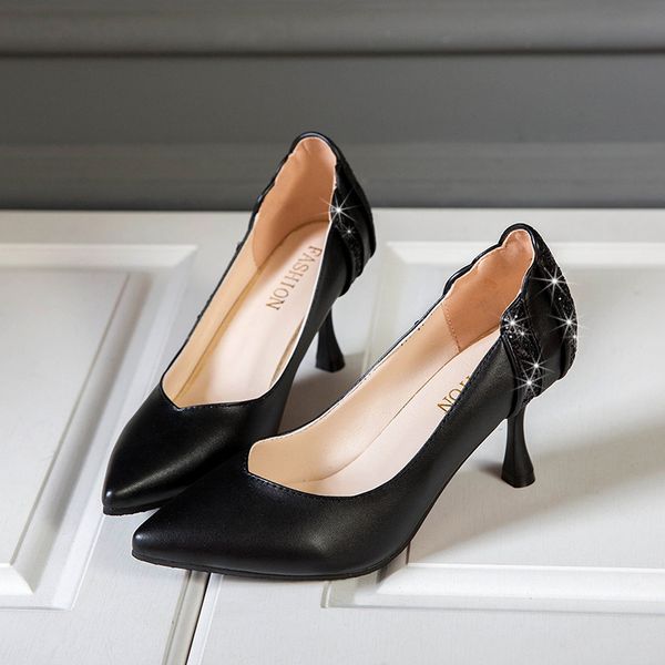 

women's autumn shoe 2019 new style versatile high heel shoes pointed-toe thin heeled sequin shoes evening shoe dinner women's, Black