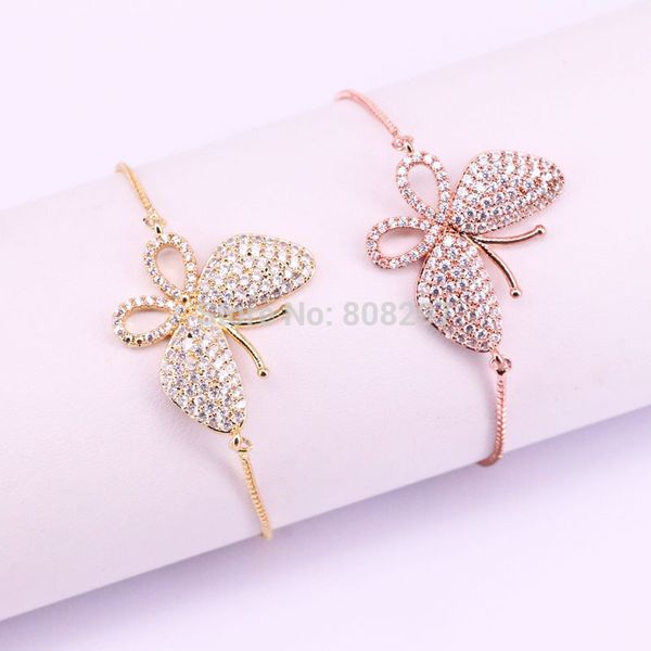 

10pcs gold / rose gold micro pave cz butterfly connector charm bracelets for women c18122801, Black
