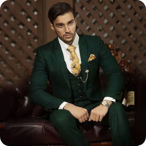 

italian style dark green men's classic suits vintage wedding groom tuxedo man blazers jacket 3piece latest coat pant designs costume ho, Black;gray