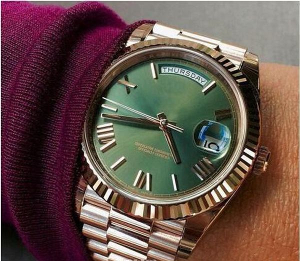 

New pre ident men watch weep automatic movement mechanical day date ro e gold taine teel apphire gla l cla p men watche