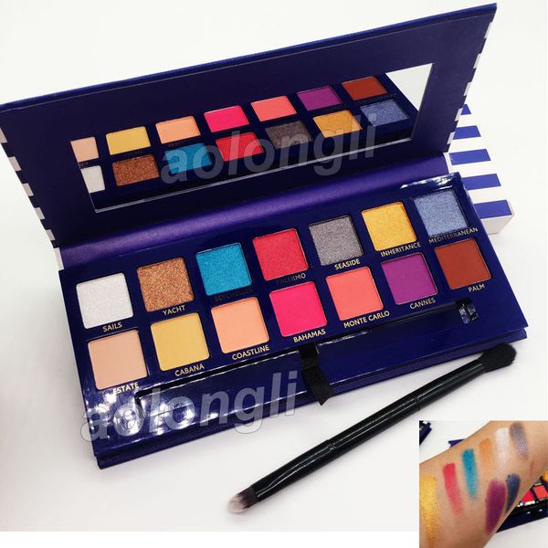 Beleza da sombra de olho RIVIERA paleta com escova de 14 cores da sombra shimmer Matte Makeup Eyeshadow colinas Paleta DHL Frete grátis