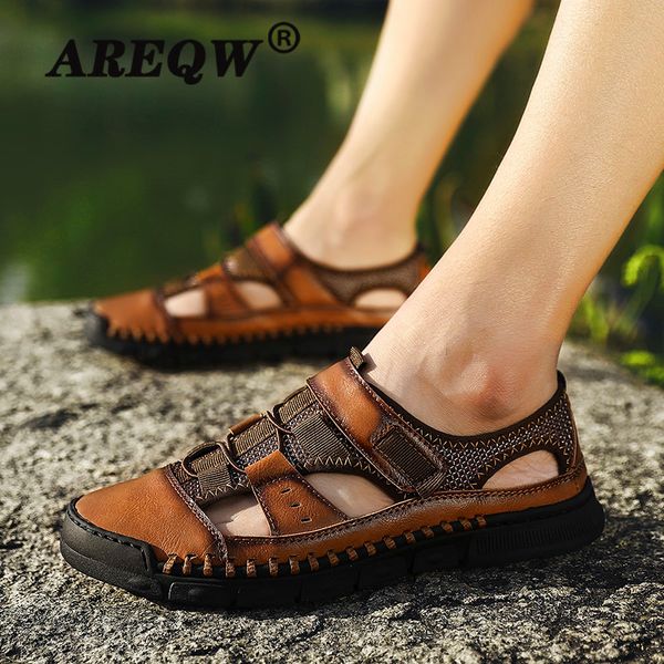 

new classic genuine leather men sandals summer leisure beach roman sandals soft bottom outdoor, Black