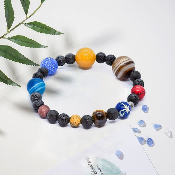 

stone beaded bracelet for girls boys novel volcanic stone solar system planet bracelet men and women jewelry, Black