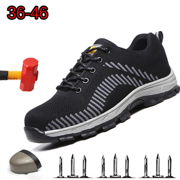 

big size 46 breathable mesh steel toe cover work safety shoes male tooling ankle security boots men protective footwear, Black